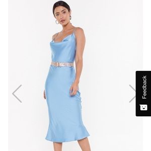 NastyGal blue satin midi dress
